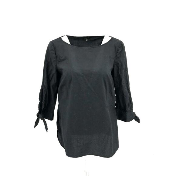 Talbots Women's 3/4 Tie Sleeve Popover Top Tunic Size XS Solid Black 100% Cotton - Picture 1 of 8